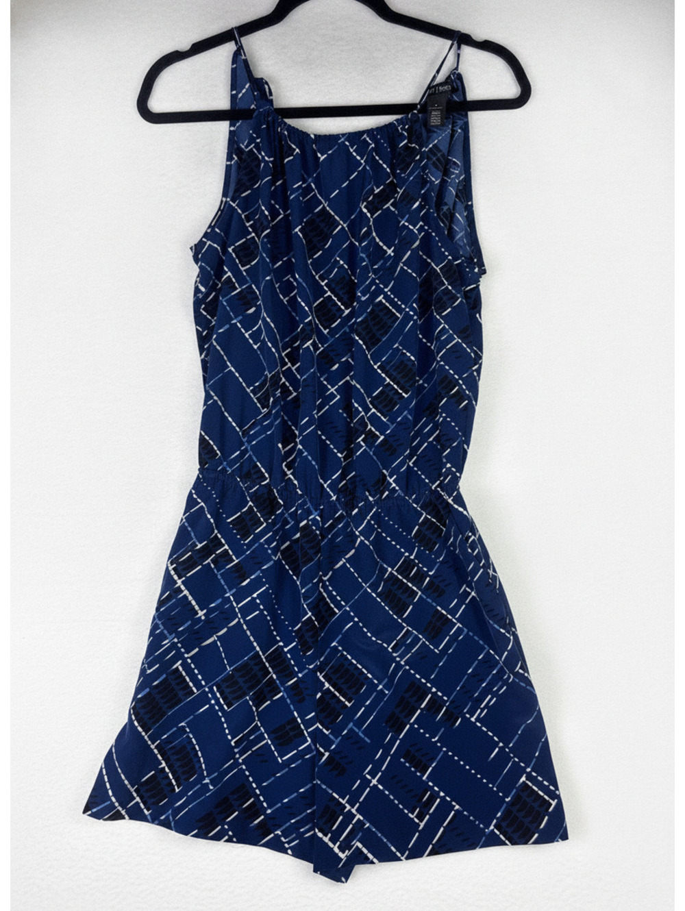 White House Black Market Women's Navy Blue Patterned Romper Size 2